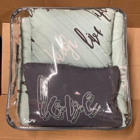 Grey and Mint Blue TWIN Comforter Set New - Picture 3 of 4